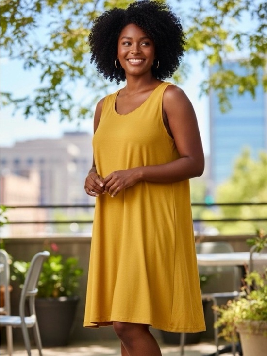 Forever 21 Dresses & Skirts - Forever 21 Plus 1X Mustard Yellow Sleeveless Swing Dress Stretch Knit